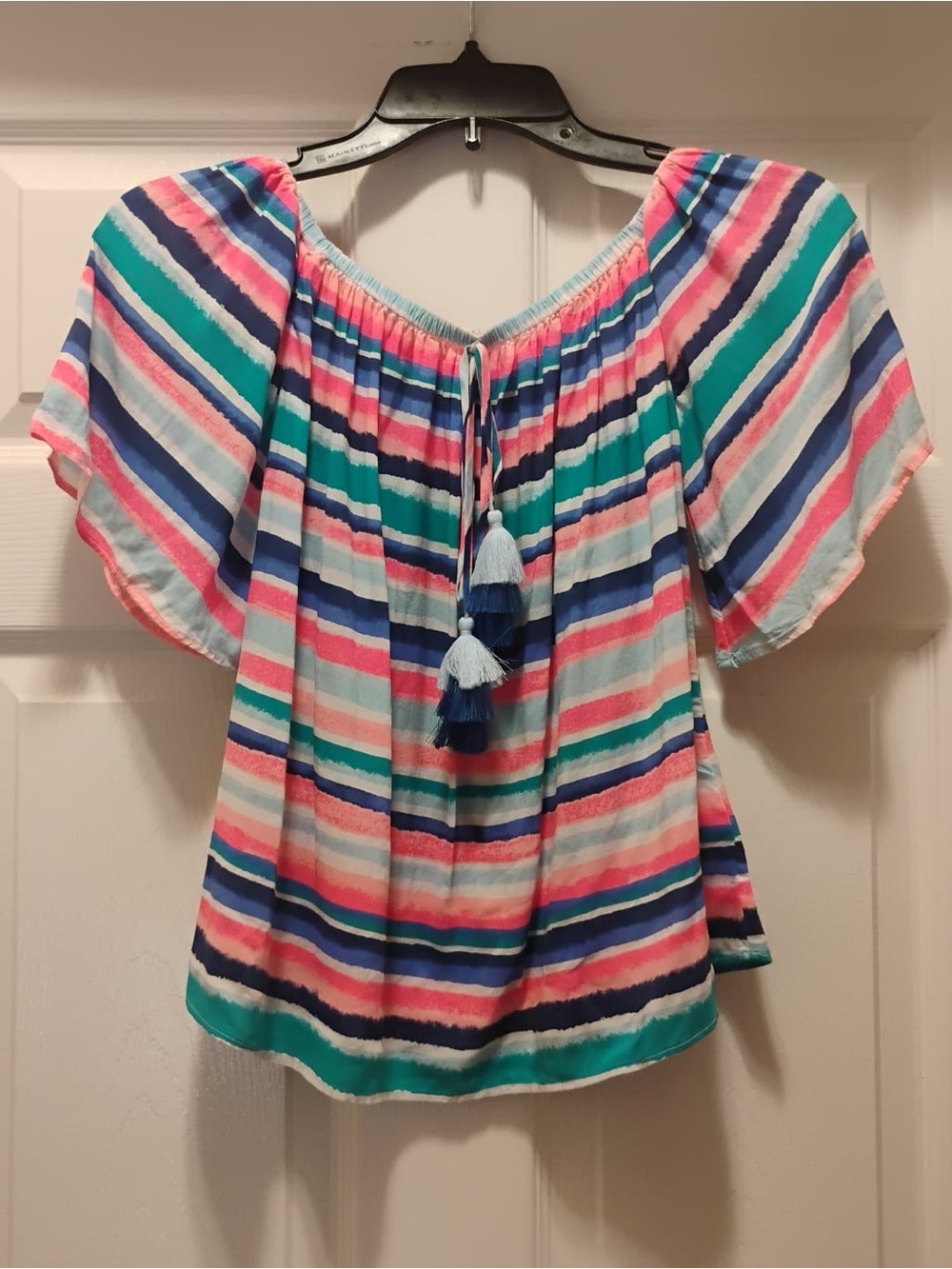 Lilly Pulitzer Sain Off Shoulder Top Stripe Tassel XXS